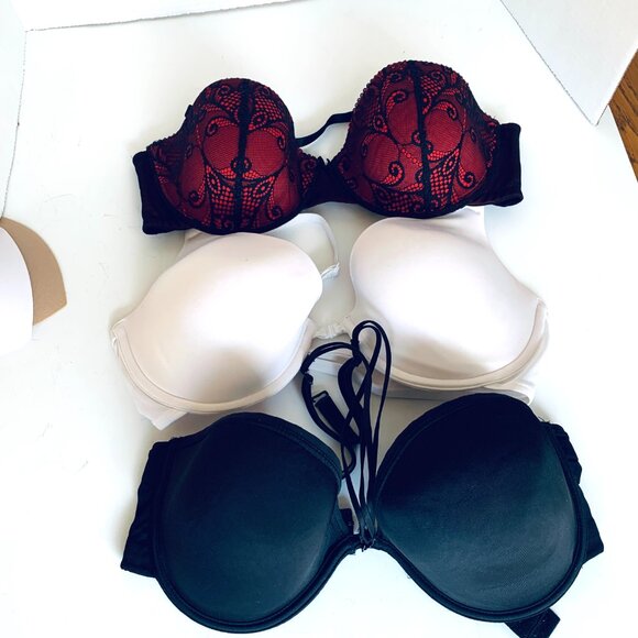 BRAS 3 Sz 36D Pink Wonderbra Fashion Forms Traditional Strapless Halter Bra - Picture 2 of 12